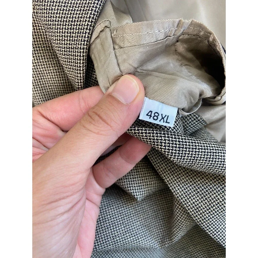 Hart Schaffner Marx Mens 48XL Brown Tan Houndstooth 2 Button Blazer Wool Vintage